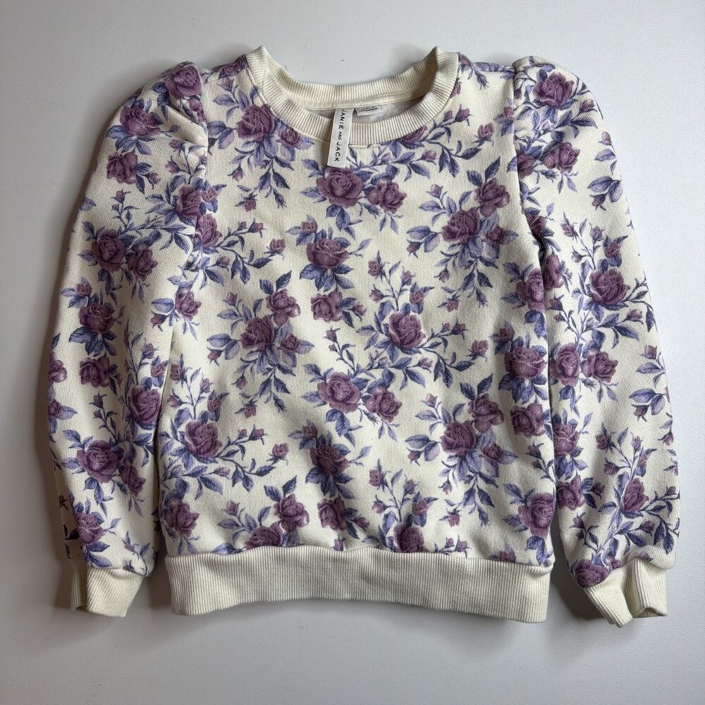 Janie and Jack Ivory Purple Floral Puff Sleeve Sweatshirt Size 5 Shabby Chic
